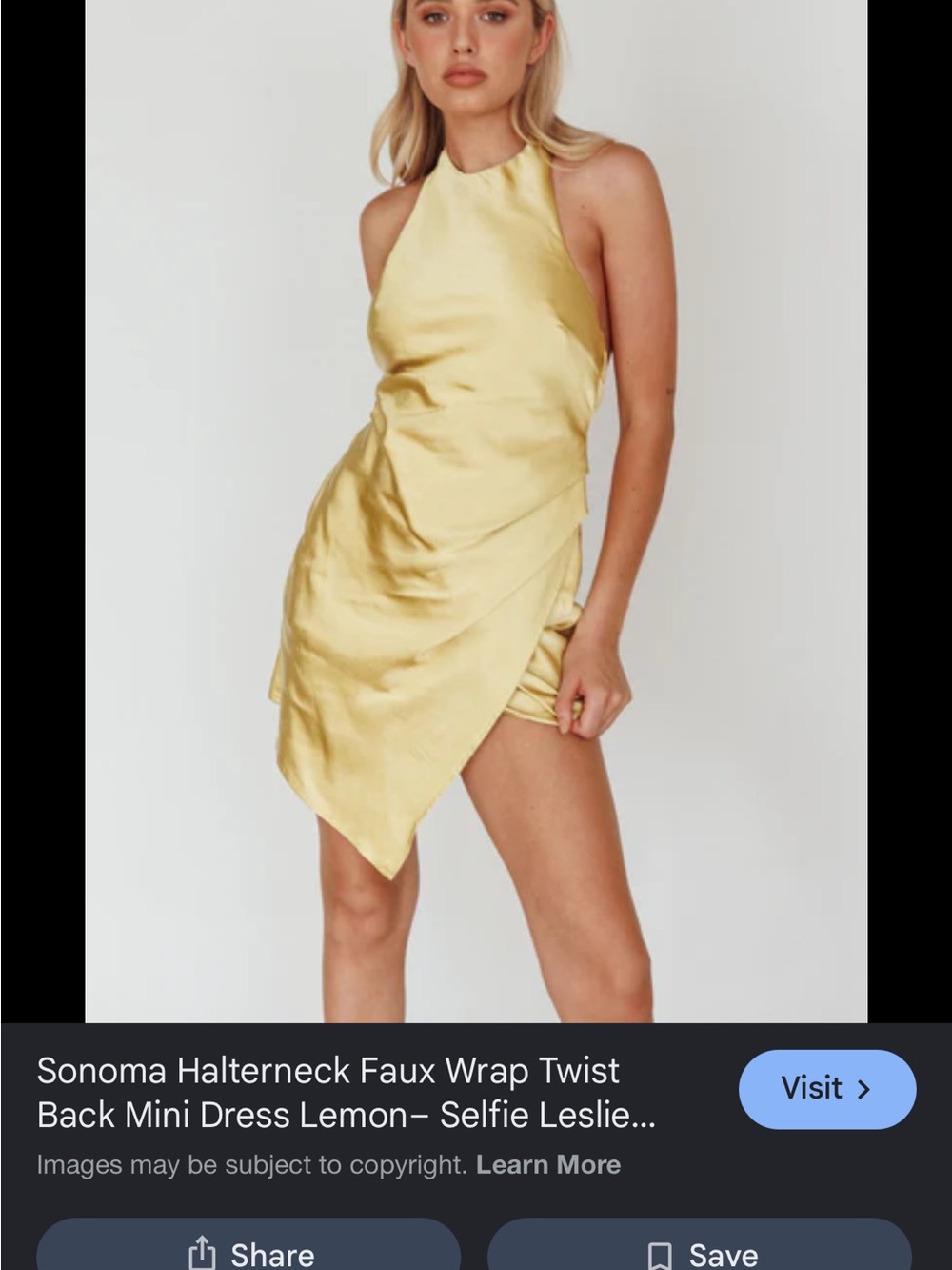 Yellow/Gold Satin Halter Neck Mini Dress